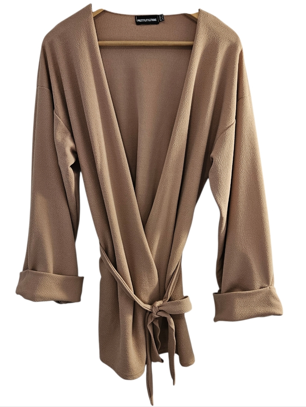 PrettyLittleThing Camel Wrap Robe with Tie Waist
